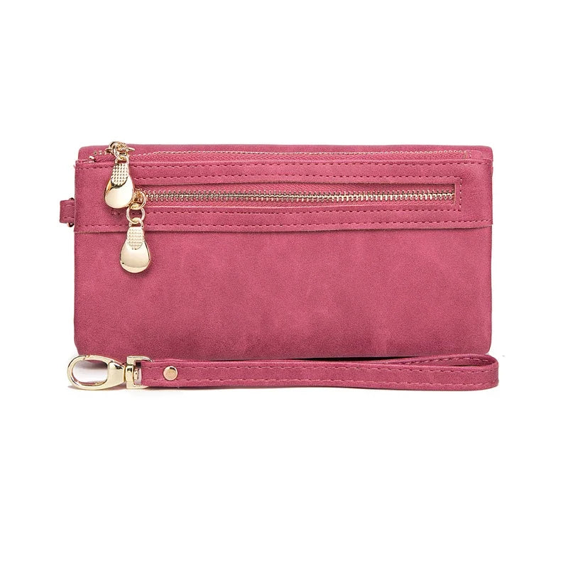 Leather Double-Zip Clutch Wallet