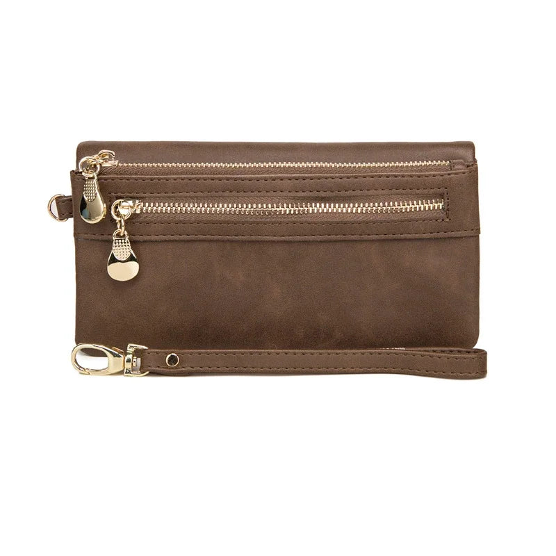 Leather Double-Zip Clutch Wallet