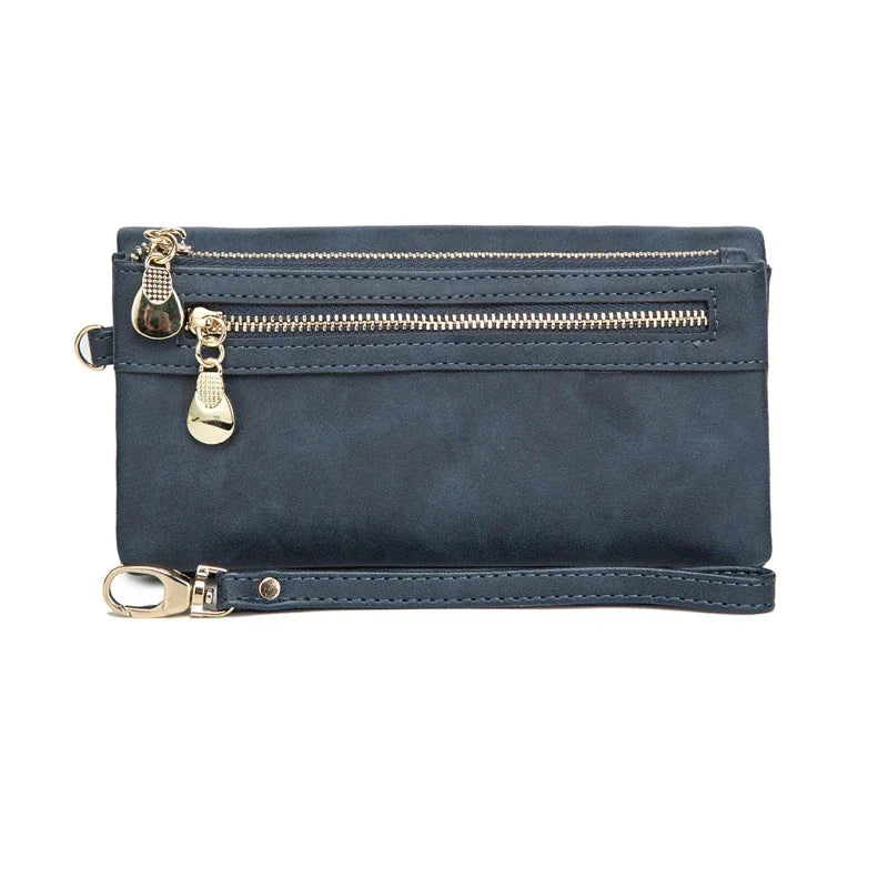 Leather Double-Zip Clutch Wallet