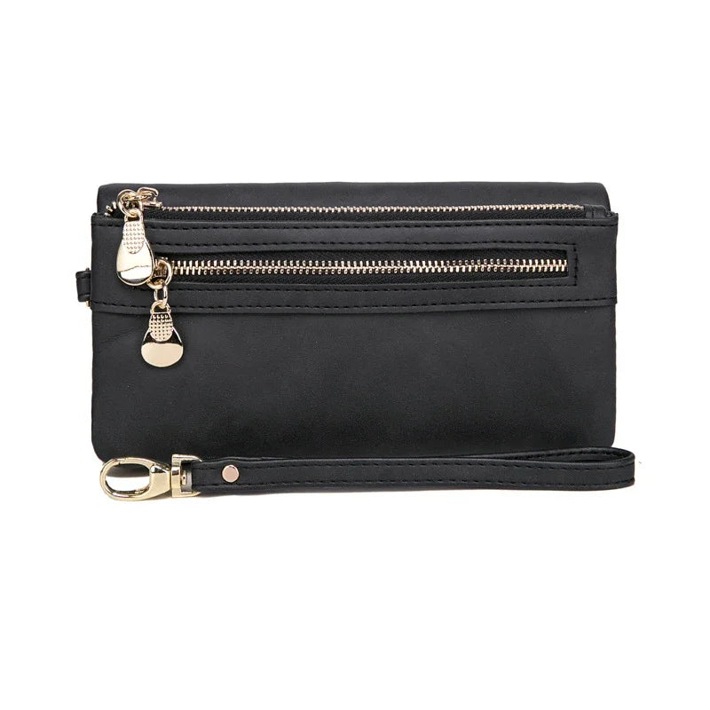 Leather Double-Zip Clutch Wallet