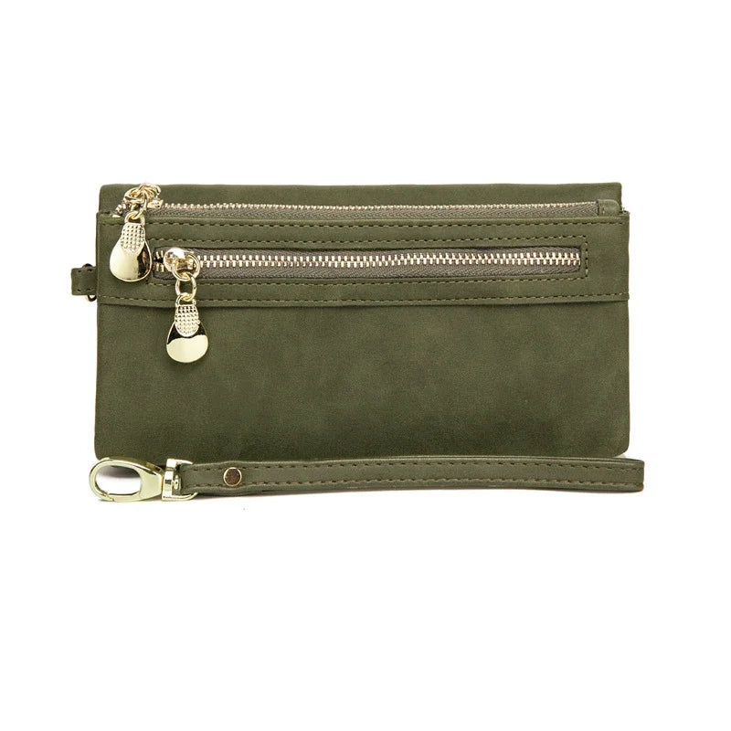 Leather Double-Zip Clutch Wallet